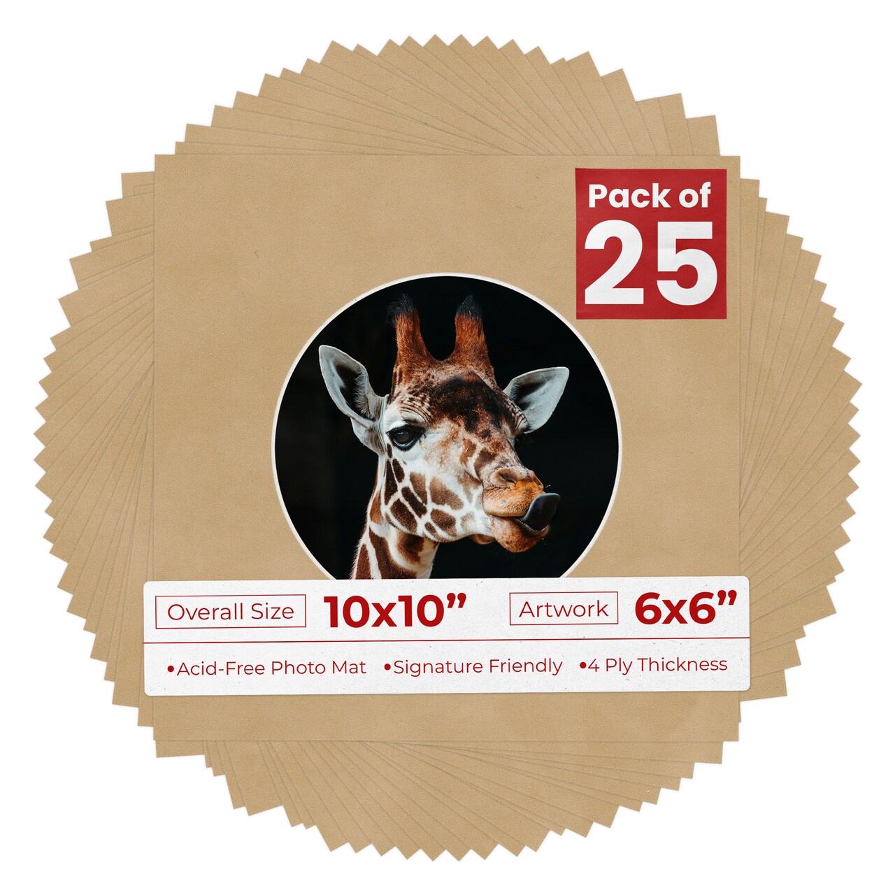 Beige Suede Mat Board for 10x10 Frames - Circle Opening for 6x6 Photos